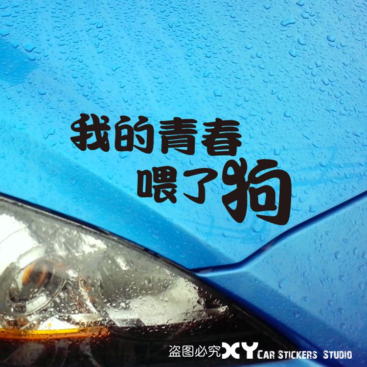 xy車贴 潮流流行文字贴纸 我的青春喂了狗 装饰汽车反光防水贴纸