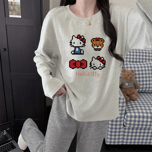 新疆棉睡衣女款春秋季卡通可爱可外穿长袖长裤秋冬格子家居服套装