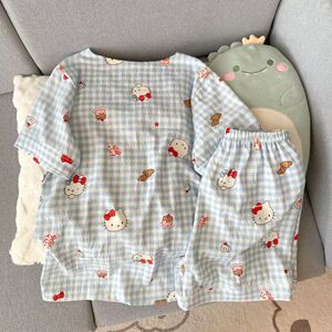 卡通可爱睡衣女夏季云朵棉短袖短裤少女圆领夏天可外穿家居服套装