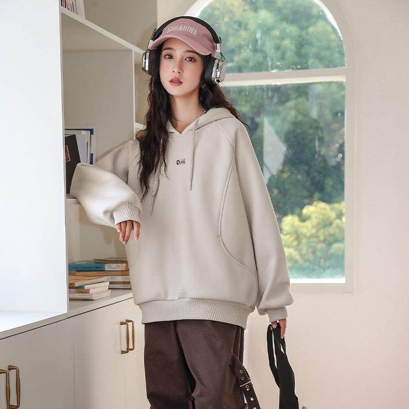 骄骄虎女大童加绒卫衣一体绒加厚2024冬季初中生连帽女孩上衣6350