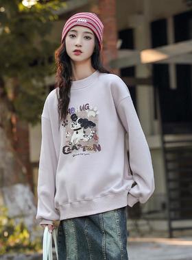 女大童加绒卫衣骄骄虎2024冬季新款初中生一体绒加厚打底上衣6372