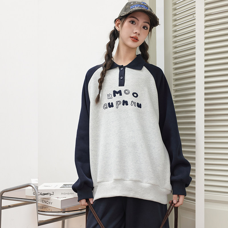 骄骄虎女童加绒卫衣2025冬季新款初中生一体绒polo领内搭上衣7476