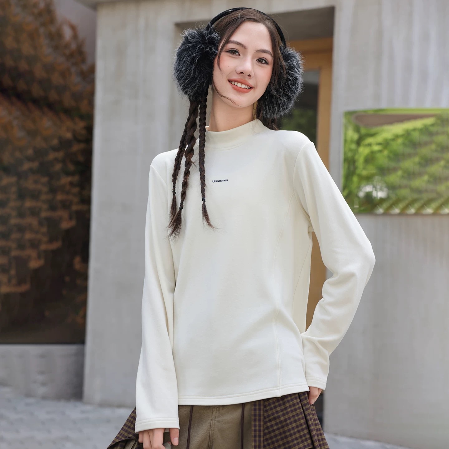 骄骄虎女大童打底衫双面绒半高领