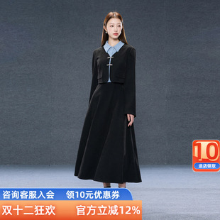 女装 领长袖 2025冬季 假两件连衣裙衬衫 高腰胖MM 新款 三彩若潮大码