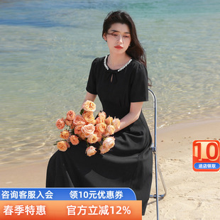 短袖 三彩若潮大码 新款 2026夏季 连衣裙收腰小黑裙圆领胖MM 女装