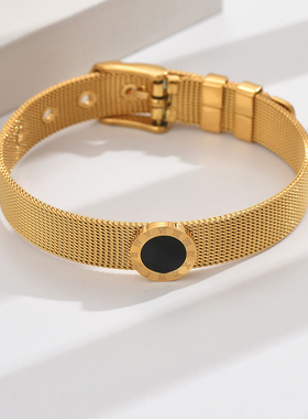 新款手表带罗马数字手镯i小众设计手饰18K金色钛钢手饰品网红欧美