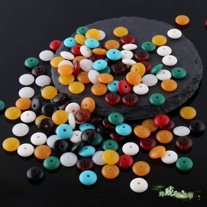 diy手工串珠4*10MM亚克力仿翡翠车轮扁珠散珠算盘隔珠片手链佛珠