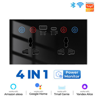 146型英标玻璃智能wifi远程控制 C插座面板 快充通用孖位三孔usb