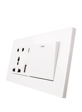 146型双联一开五孔国际插座面板 PD快充USB多功能type-c墙壁开关