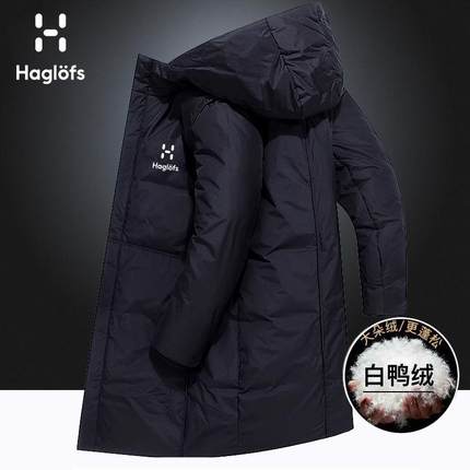 火柴棍羽绒服男2024冬季新款户外保暖防风加厚连帽外套鹅绒中长款