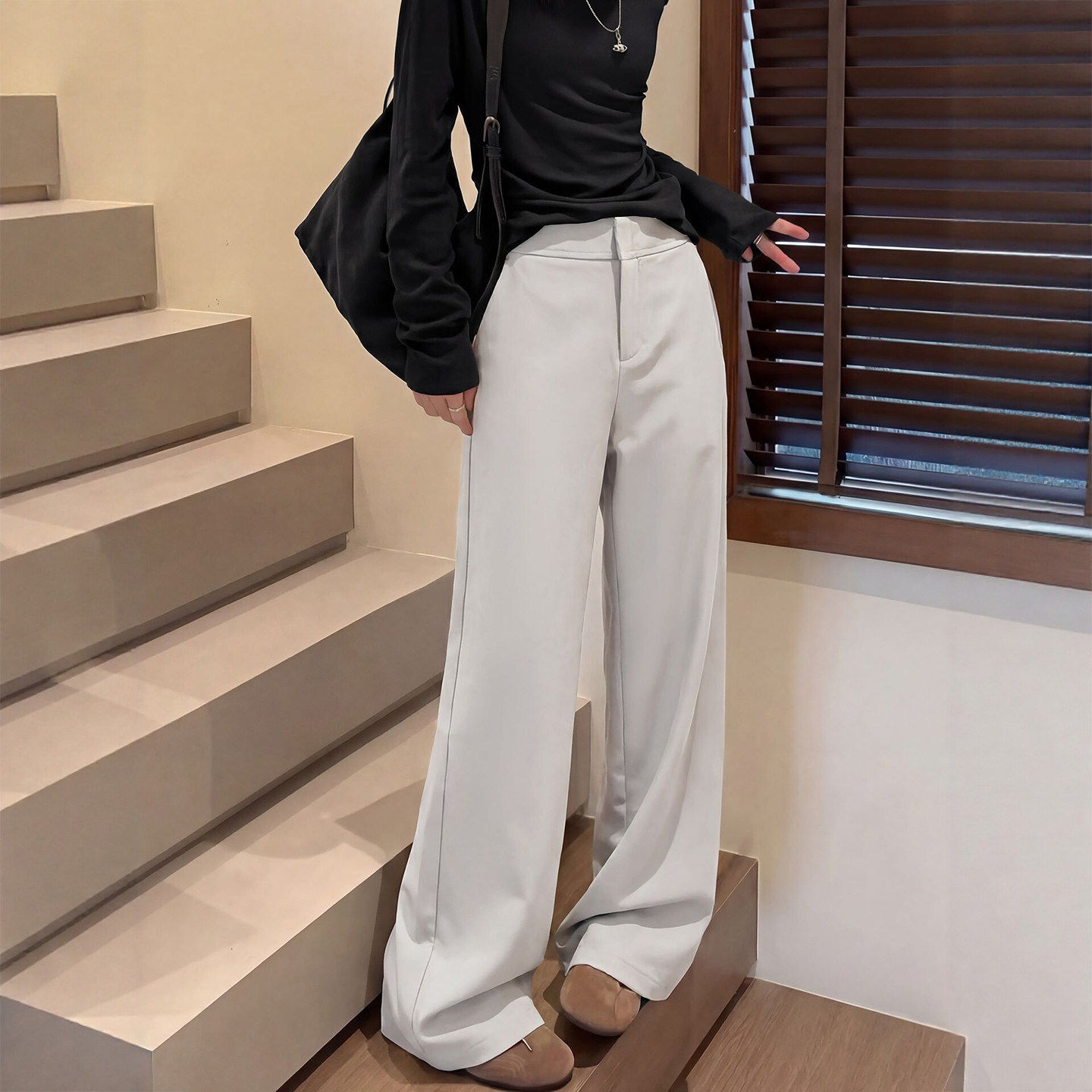 老钱风高腰西装裤女2026春夏新款高级感垂感小个子休闲直筒阔腿裤