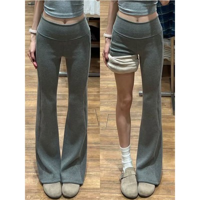 灰色基础款加绒微喇叭裤女