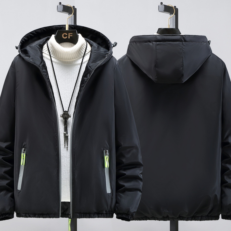 新款冬季反光拉鏈棉服純色連帽外穿外套加肥加大情侶風(fēng)衣定制logo