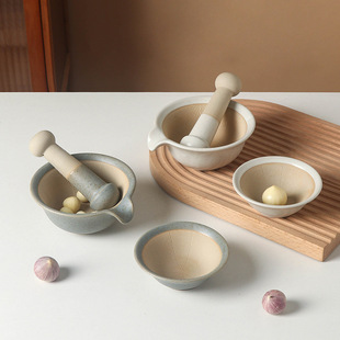 日式 陶瓷釉下彩捣蒜器研磨碗碾磨器研磨棒家用手动研磨工具