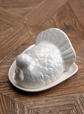 美式复古餐具感恩节火鸡黄油碟托盘食物防尘盖碗陶瓷罩