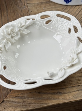 〓直播特卖〓白瓷系列3号合辑镂空雕花立体浮雕滤水果碗菜盘餐盘