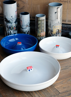 出口美国手作立体小房子大深盘/家的温暖感抽象餐盘创意盘子