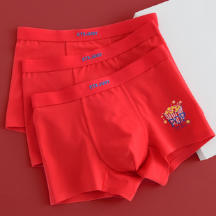 3条装ETX JUST印花 儿童内裤棉男童内裤大童男孩儿童大红色平角裤