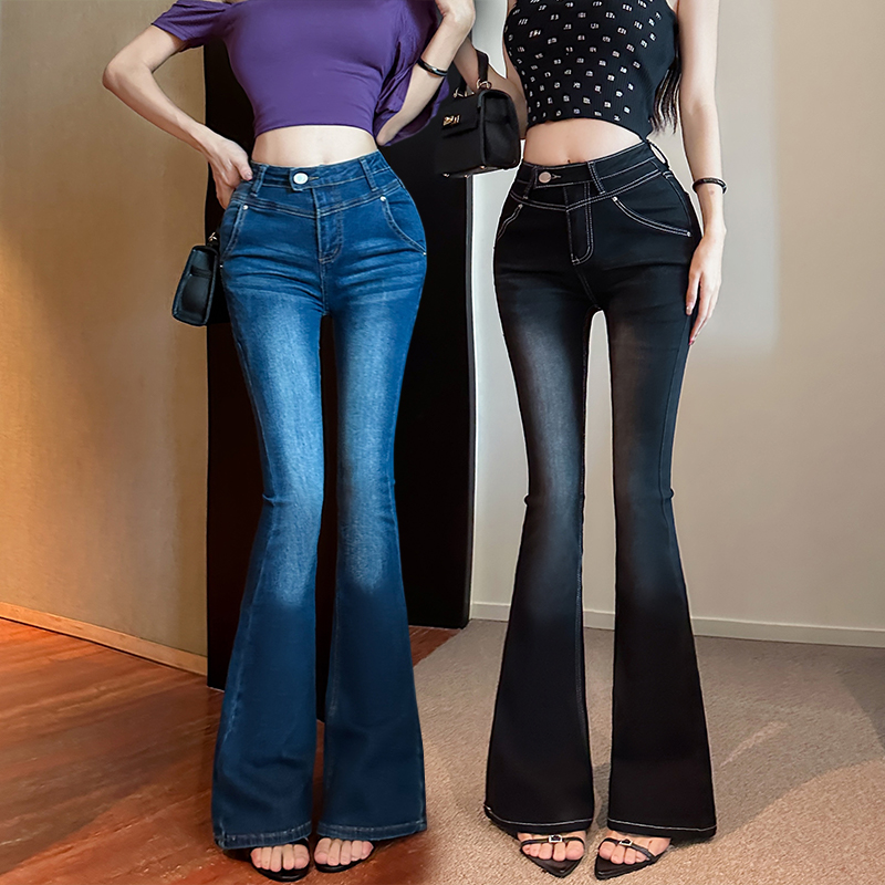 丰胯翘臀微喇叭牛仔裤女春秋冬