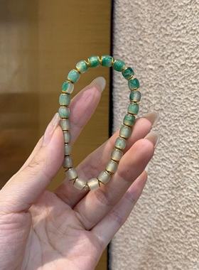 非洲翠（独龙玉）镶铜渐变手串SH