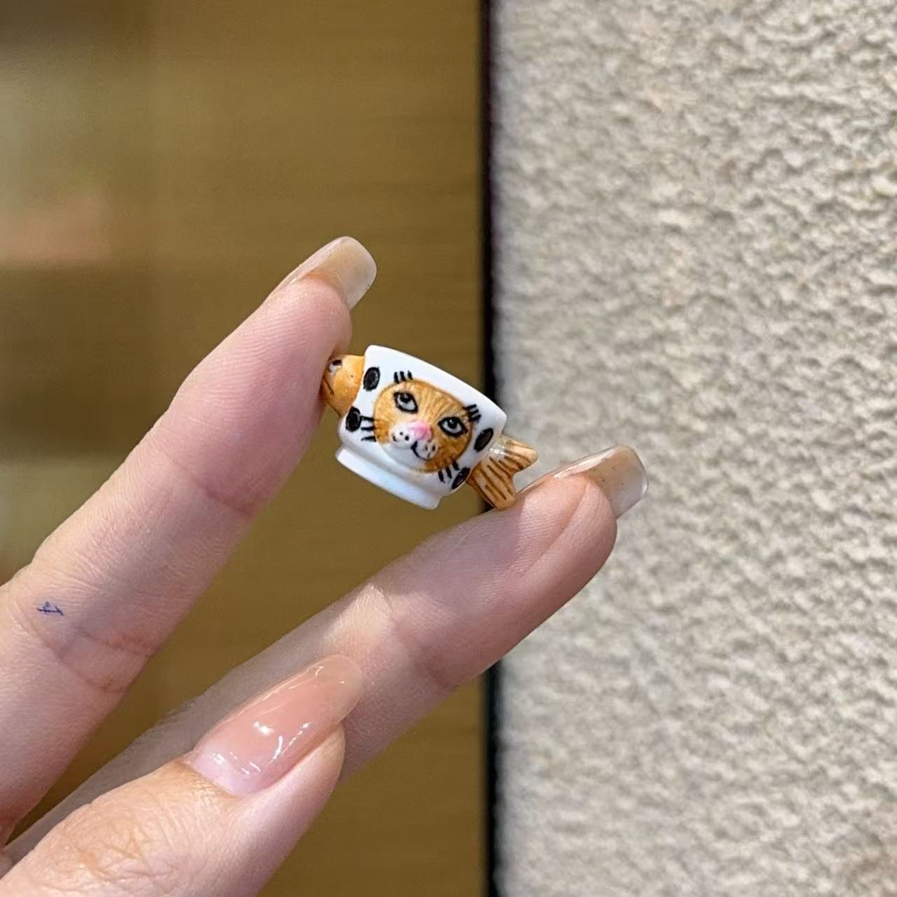 鹿角根付猫咪鱼茶杯SH
