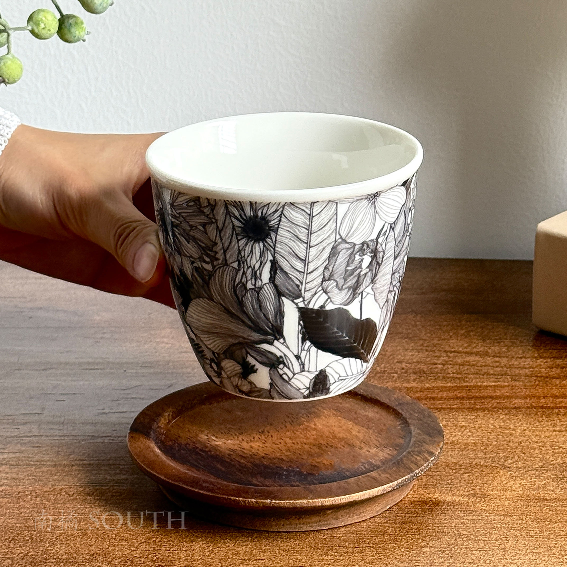 复古水墨黑繁花陶瓷手握杯马克杯水杯咖啡杯日式拉花拿铁杯子礼物