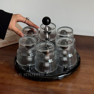 小众复古玻璃杯茶杯套装家用客厅茶几喝水杯果汁杯牛奶杯伴手礼物