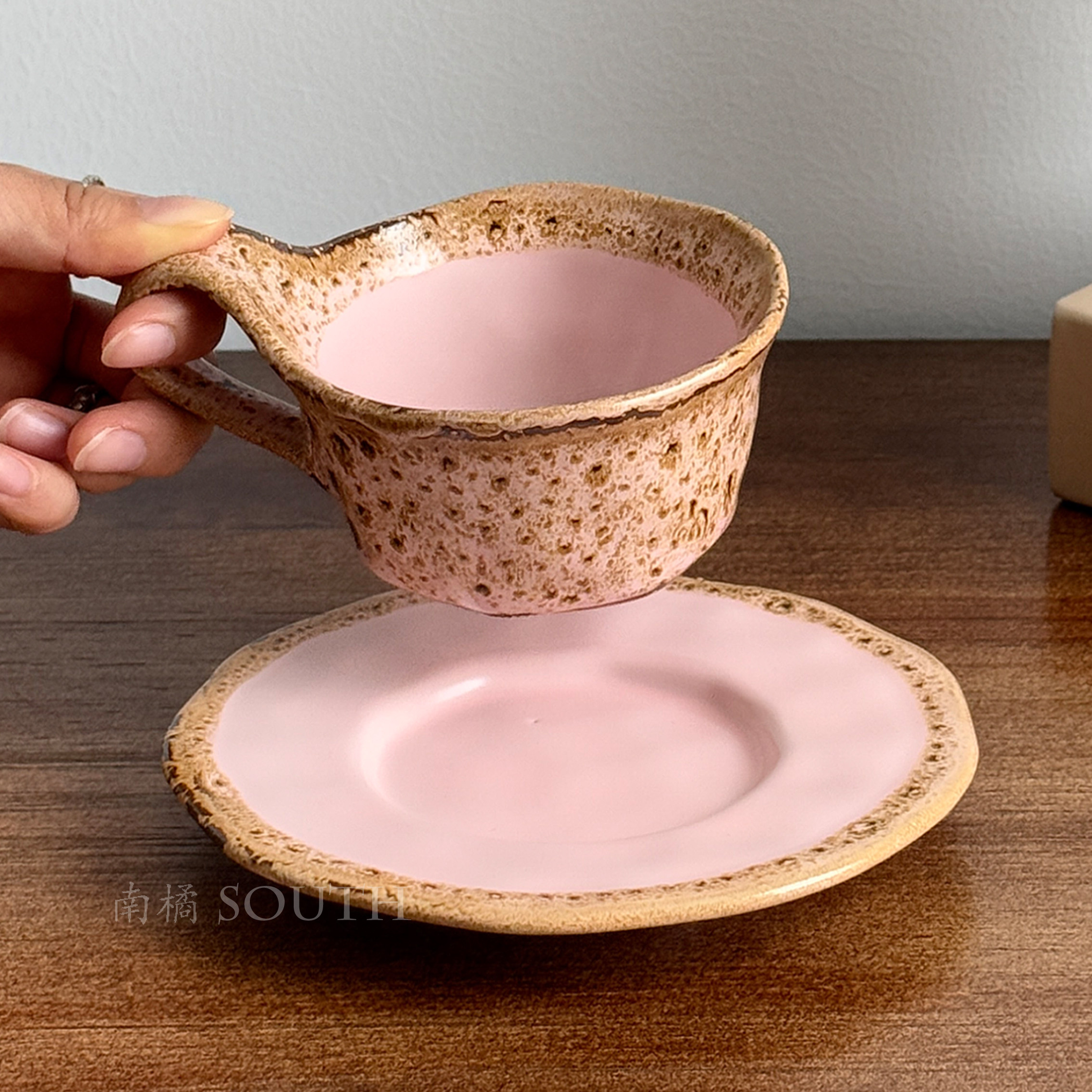 中古风窑变粉豹纹褶皱咖啡杯碟复古拉花拿铁杯下午茶水杯小众礼物