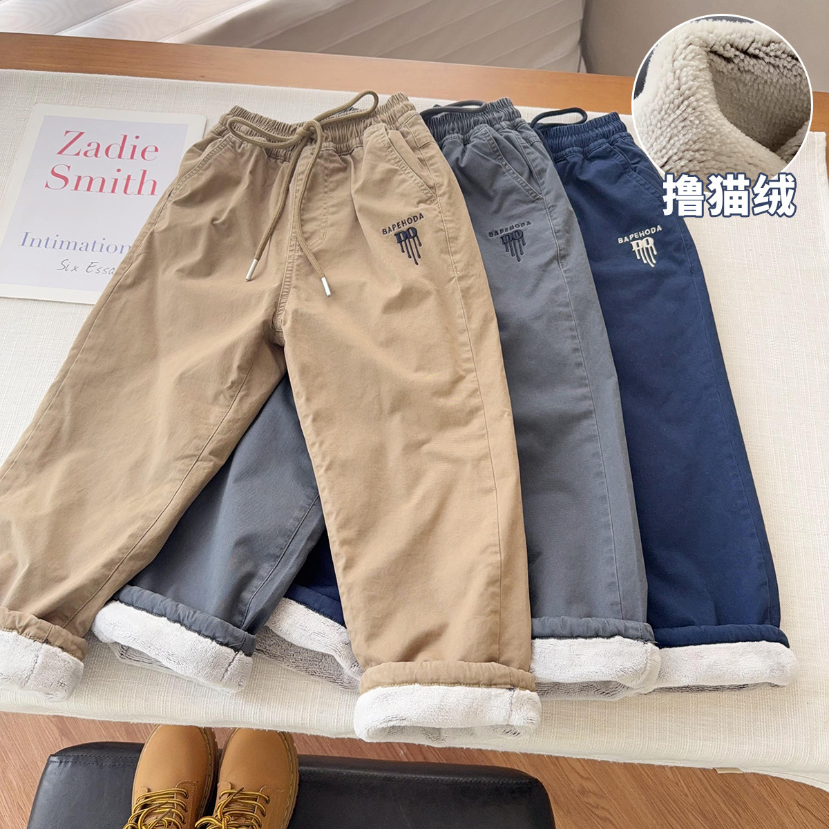 【撸猫绒工装裤】中大童休闲加厚保暖棉裤简约直筒厚裤子25748,童装/婴儿装/亲子装,裤子,淘宝优惠券,粉丝福利购,淘宝优惠卷
