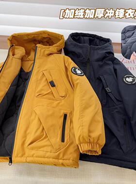 儿童防水三层保暖厚棉服连帽款冲锋衣外套中大童加厚加绒24630