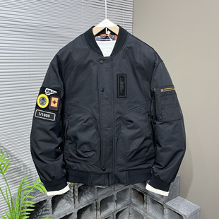 冬新款棒球领男士羽绒服潮流工装加厚飞行夹克防风保暖白鸭绒外套