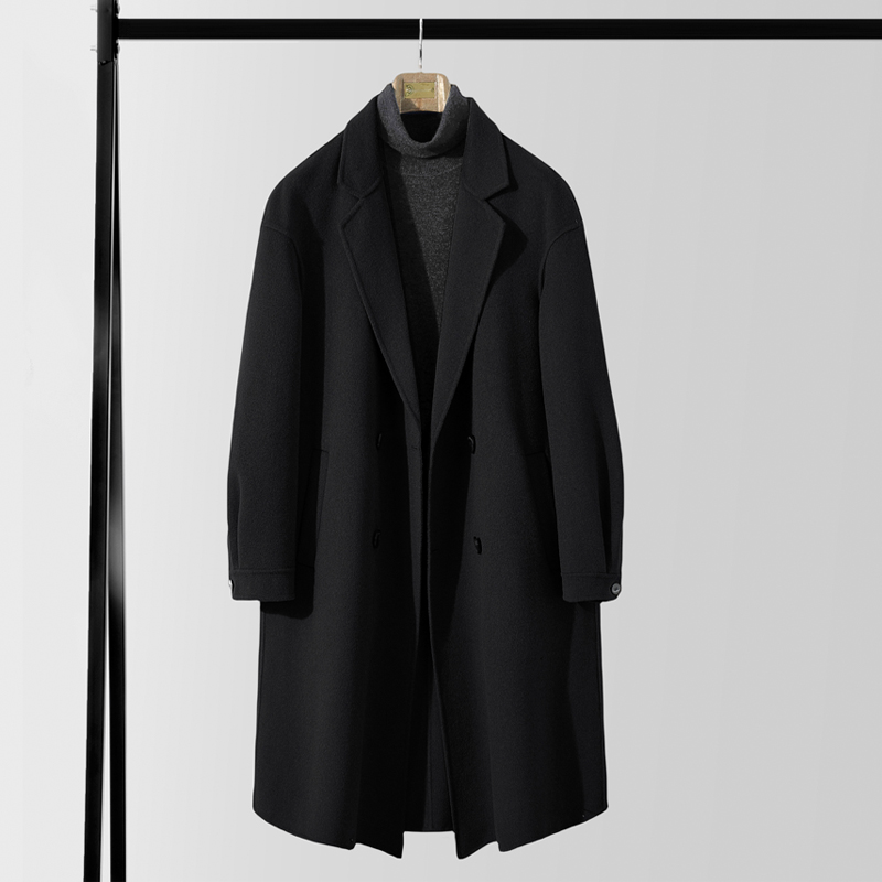 双面呢大衣男士过膝长款秋冬新款羊毛外套双排扣非羊绒毛呢子风衣