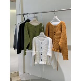 温柔大圆领木耳边下摆绑带收腰针织衫 韩版 保暖毛衣女 伊嘉 Y.JIA