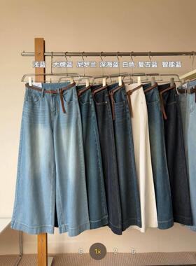 十三行浅蓝色阔腿牛仔裤女春秋新款设计感宽松遮胯显瘦垂感直筒裤