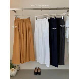 宽松长裤 Y.JIA 女春夏垂感阔腿裤 慵懒风丝麻混纺抽绳休闲裤 伊嘉