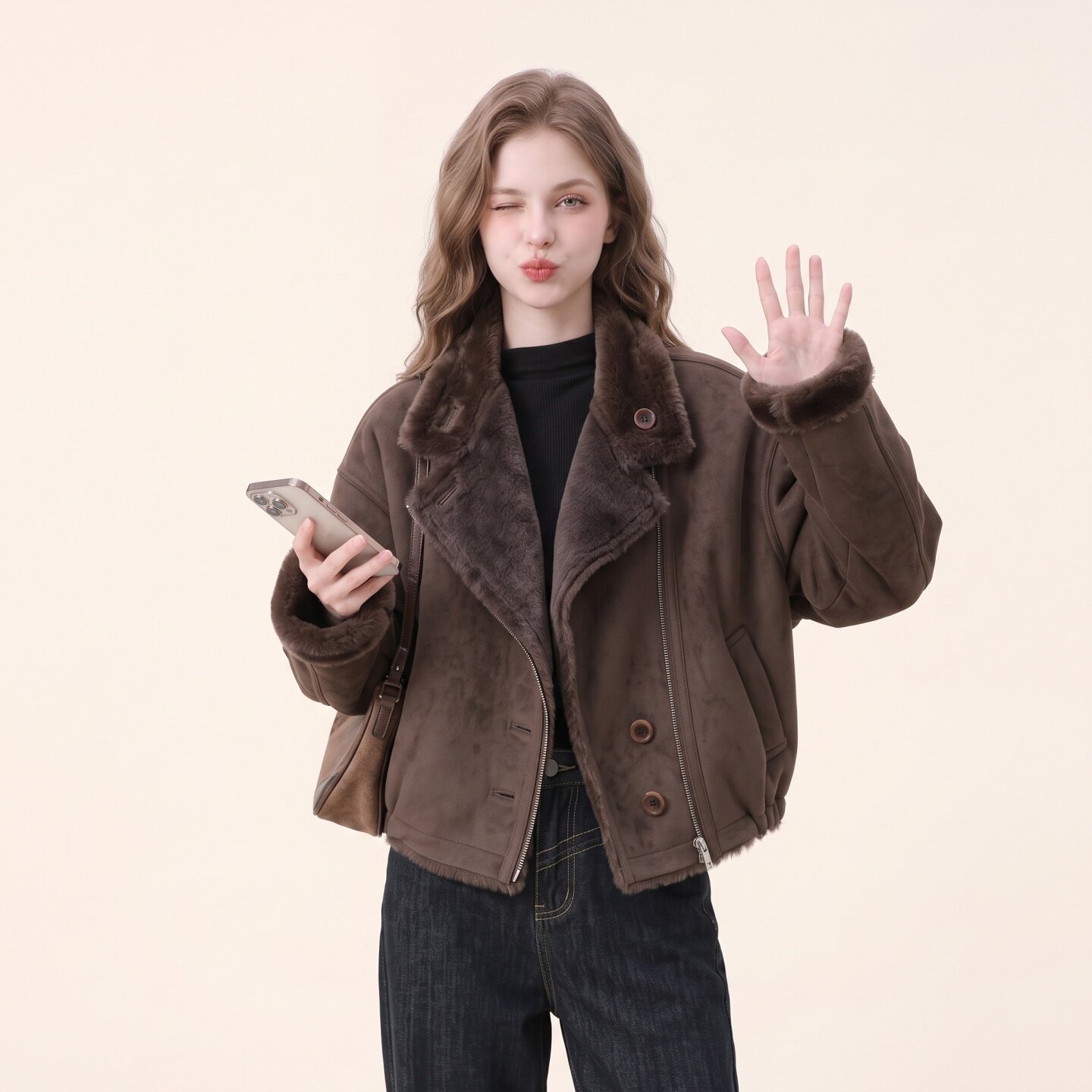复古麂皮绒皮毛一体两面穿短外套女2026秋冬新款小个子气质上衣