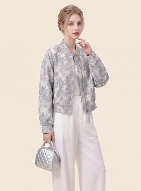 秋小个子小众印花棒球服短外套女