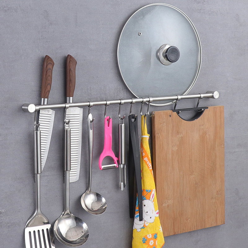 304不锈钢厨房挂钩排钩锅铲勺子刀架收纳架多功能锅盖厨具收纳架