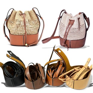 罗家草编水桶包大表姐同款镂空钩织斜跨包DIY手工包材料皮革配件