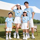 短袖 多巴胺糖果色纯棉t恤母女装 潮 一家三口全家装 搞怪趣味亲子装