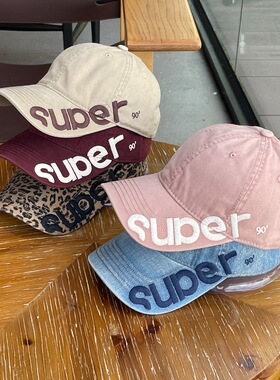 美式复古潮牌刺绣字母super棒球帽子男女百搭休闲显脸小鸭舌帽