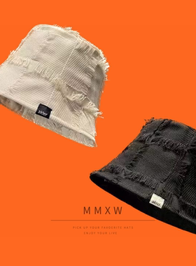 日系毛边格纹渔夫帽子韩版INS春夏休闲百搭显脸小盆帽秋冬季复古