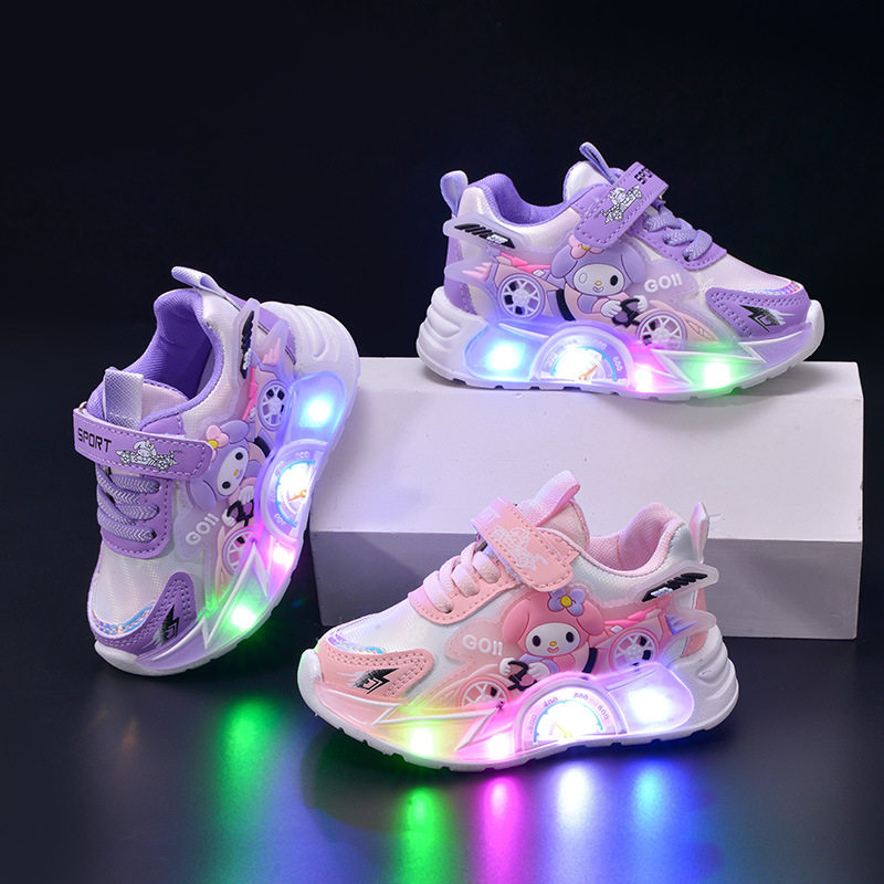 女童发光鞋运动鞋2025春秋新款可爱卡通公主鞋儿童透气休闲跑步鞋