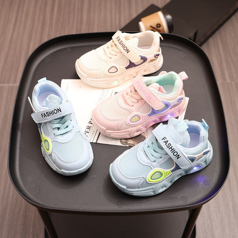男童休闲学步运动鞋儿童春秋网面透气软底发光运动跑步鞋时尚潮流