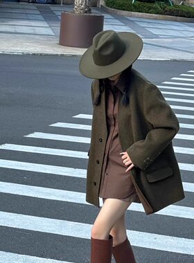 法式羊毛呢复古礼帽男女同款百搭简约光板帽子欧美英伦风黑色白色