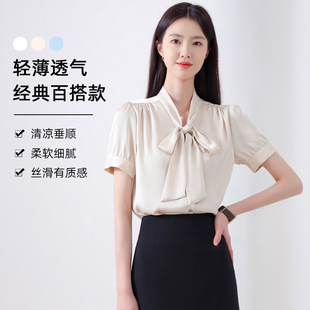 雪纺上衣女夏高级感短袖衬衫女款设计感小众气质修身通勤女式衬衣