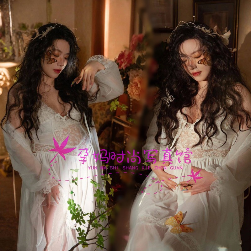 孕妇法式复古油画风蕾丝纱摄影服