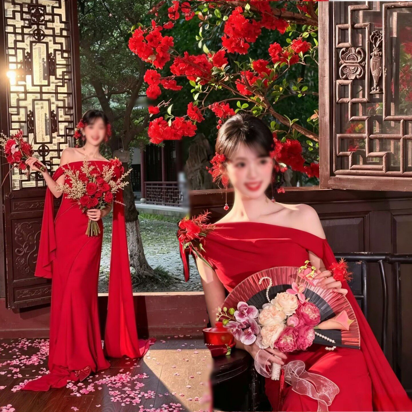 新中式红色新娘长裙敬酒服