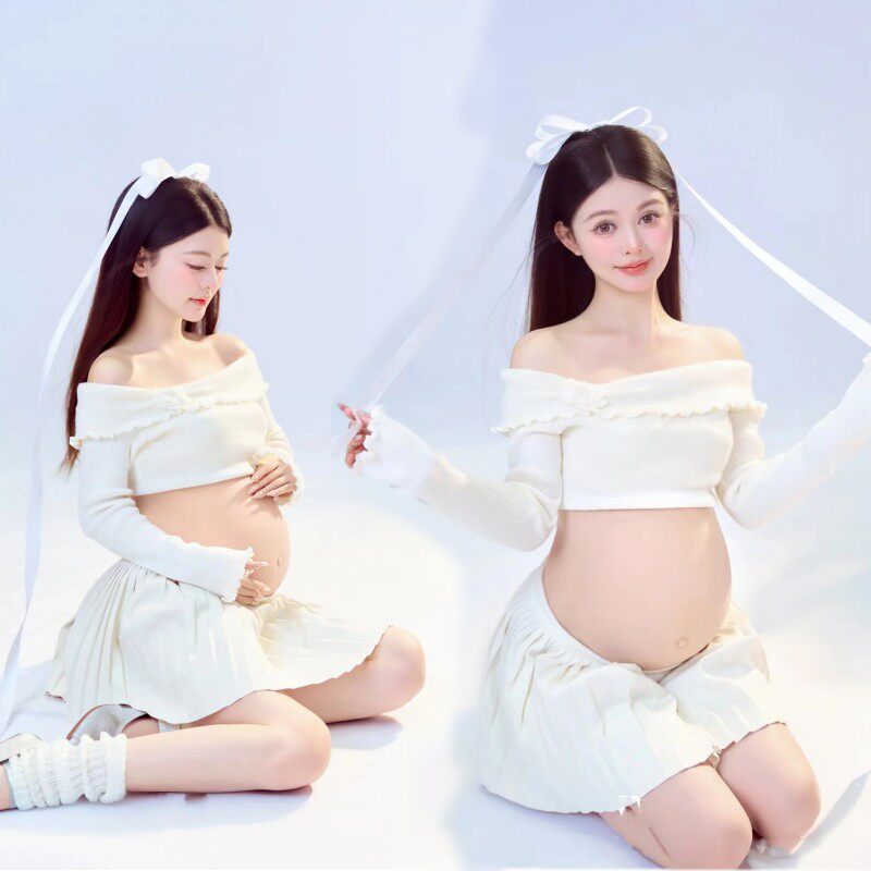 法式甜美白色毛衣套装妈咪照衣服