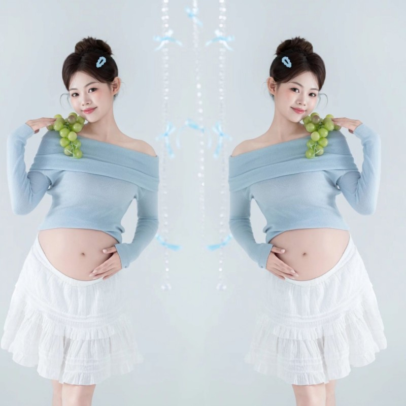 新款孕妇拍照主题小清新简约森系套装孕妈咪写真艺术照摄影服装